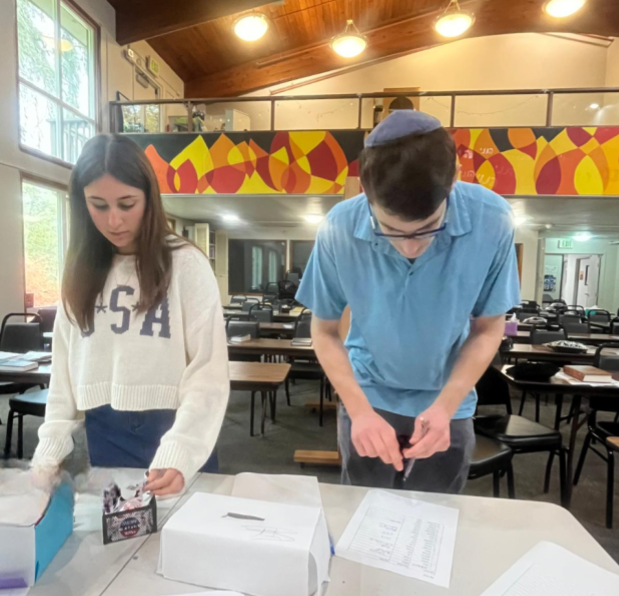 Students Keira Birk and Benjy Weiss casting their votes in the school mock election.