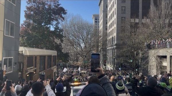 A photo of the Seahawks parade, taken on Snapchat.