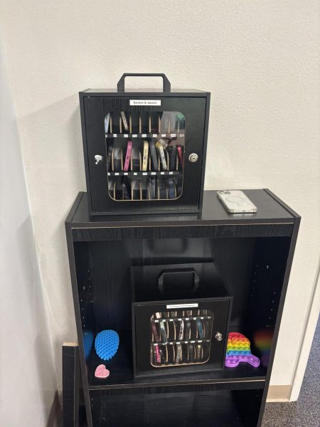 The phone turn in box in Ms. Schreiber's office